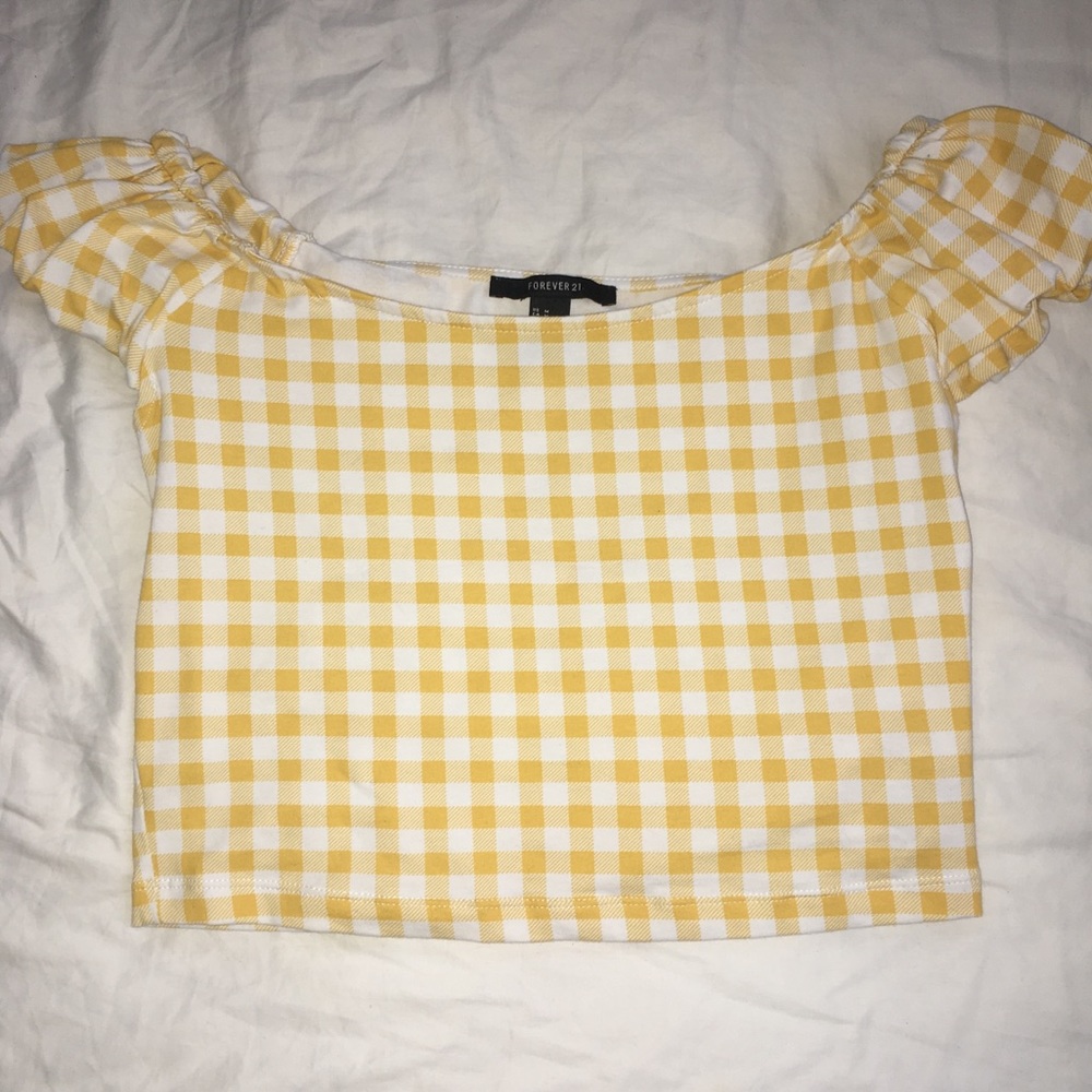 f21 yellow gingham crop top